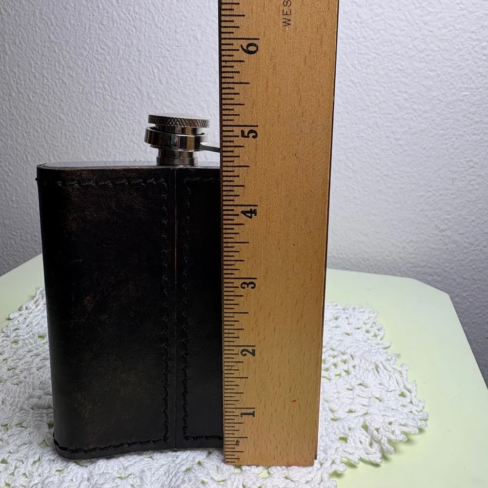 Vintage Unbranded Hip Flask Stainless Steel Faux Leather 7oz